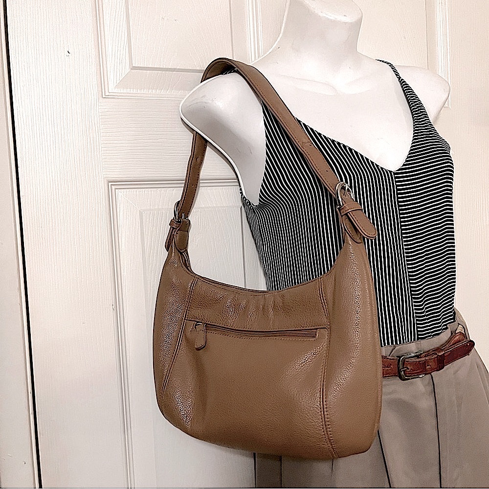 Aurielle Tan Dark Light Brown Leather Shoulder Bag Purse